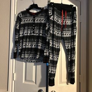 black and white christmas reindeer pajamas
